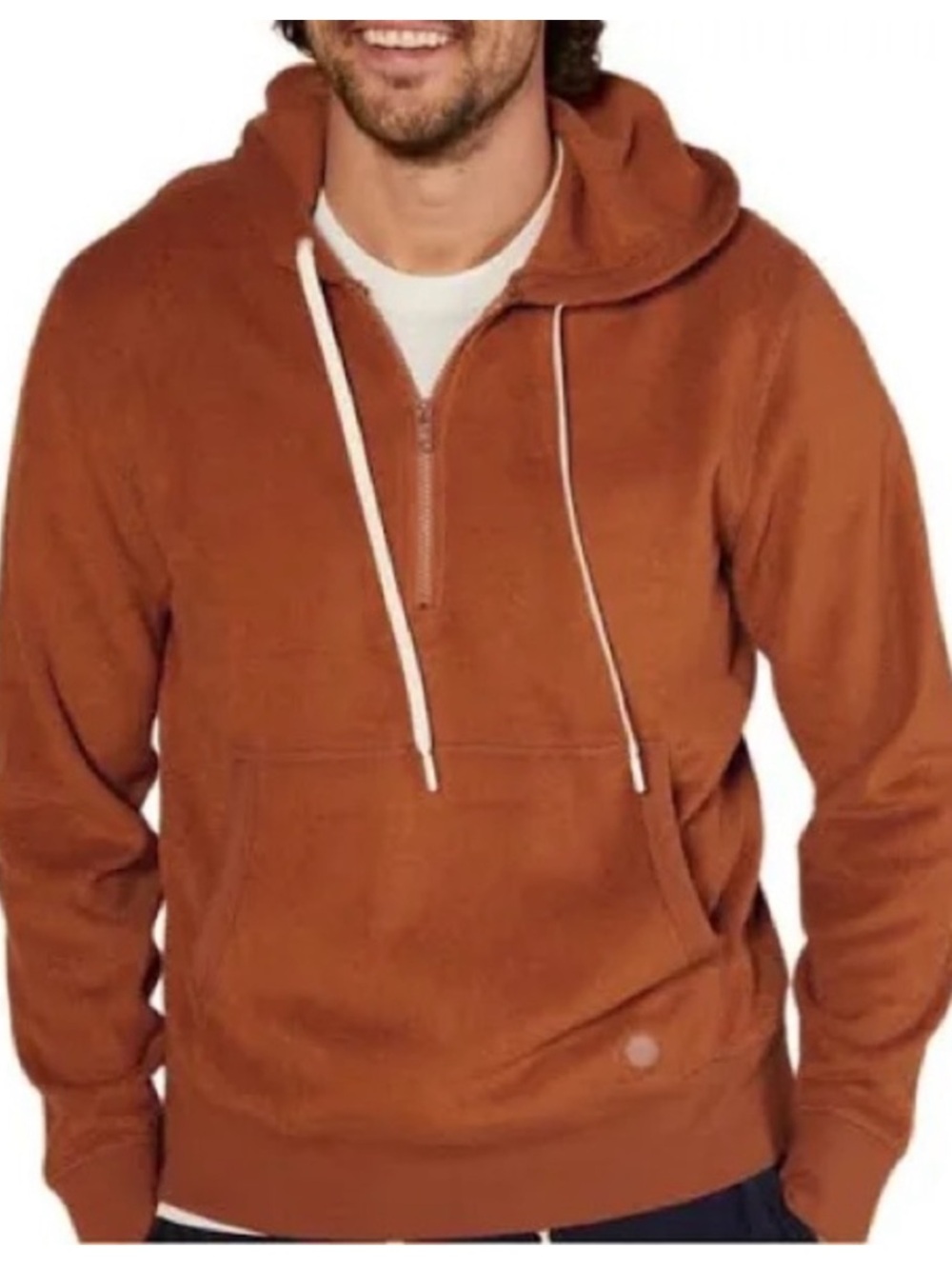 Outerknown Hightide Half-Zip
Hoodie Size M  Hooded Sweater in Rust Terry cloth